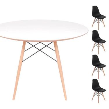 Imagem de Conjunto Mesa Eames Branca 90cm + 4 Cadeiras Preta