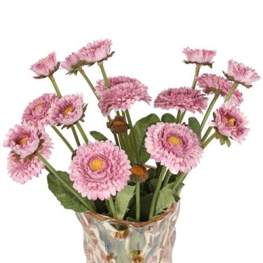 Imagem de INSUNSIX 8 peças de flores artificiais de crisântemo para decoração de casa (roxo claro)