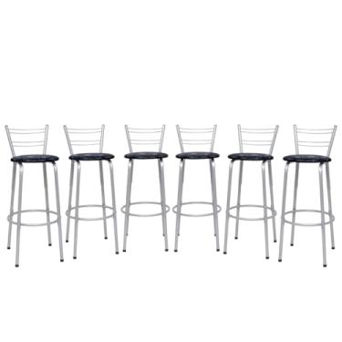 Imagem de Banqueta Altas Flórida Estrutura Prata 70cm Para Balcão Cozinha, Bar, Bistrô, Americano Kit 06 Unidades - Itagold (Floral Preto)