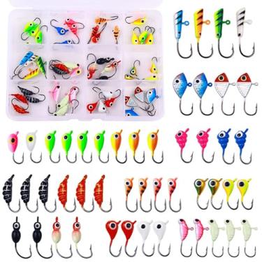 Imagem de Pezlun Kit de pesca no gelo, iscas de pesca no gelo essenciais para iniciantes para fisgar peixes grandes e carretel na diversão! (A48 peças)