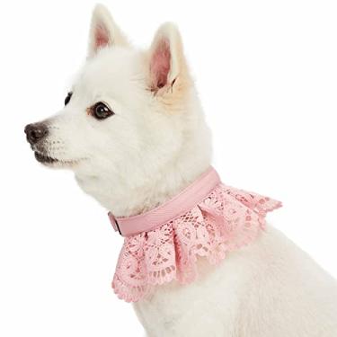Imagem de Blueberry Pet Coleira de cachorro ajustável de renda floral rosa bebê com fivela de metal, pescoço 43-52 cm, para raça grande