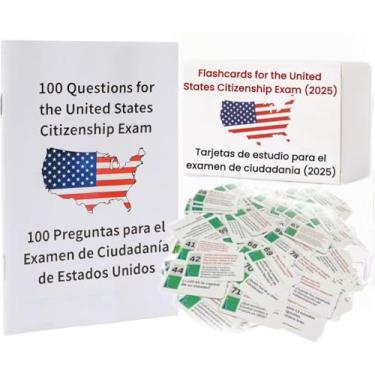Imagem de US Citizenship Test Flash Cards 2025, 100 USCIS Civics Questions and Answers, Naturalization Exam Study Guide,US Civics Test Flash Cards Combo Set,English/Spanish (1)
