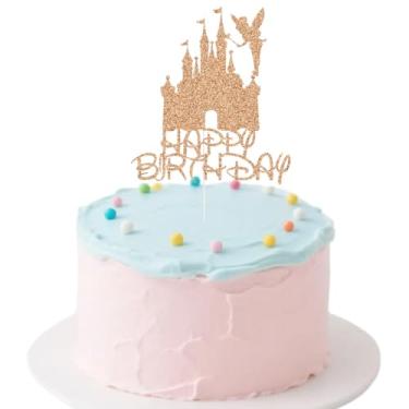 Imagem de Fairy Themed Happy Birthday with Castle Cake Topper for Women Girls Birthday Party Decorations Rose Gold Glitter
