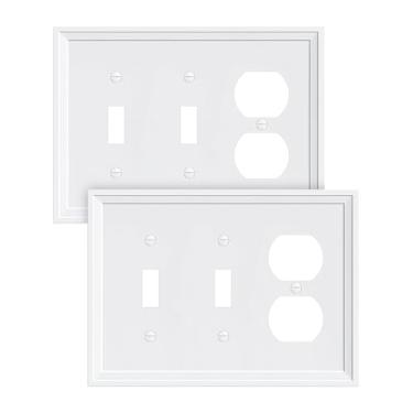 Imagem de TREEWELL Pacote com 2 capas para interruptor de luz duplex/duplo, capas de tomada elétrica decorativas modernas brancas puras, placas de interruptor de parede de fibra de bambu e capas de tomada