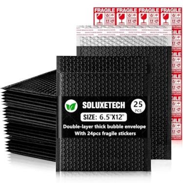 Imagem de Bubble Mailers 15,5 x 30,5 cm, pacote com 25 envelopes pretos grossos de poliéster, pequenos envelopes plásticos bolhas, autovedantes, à prova de choque, resistentes à água, sacos de envio para