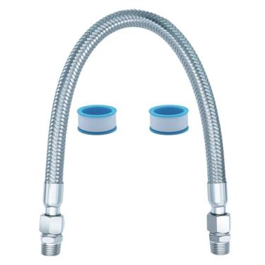 Imagem de Mangueira jumper compressor, mangueira de ar de metal de aço enferrujado, cabeça macho NPT de 1,27 cm x 50,8 cm de comprimento, 450 psi, 398.9 °C, acessórios em ambos os lados podem girar livremente