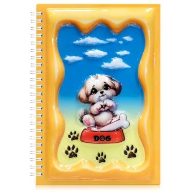 Imagem de omatek smart technologies Caderno espiral A5 – Caderno espiral de capa dura fofo com capa brilhante 3D, 80 folhas – Caderno escolar para crianças, meninas e meninos, caderno de presente – Cachorrinho