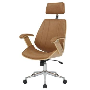 Imagem de Cadeira Giratória Kopenhagen Presidente Lisboa Fratini Madeira Revest. Em Pu Caramelo Base Rodízio
