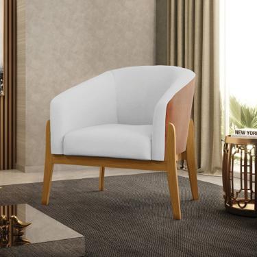 Imagem de Poltrona Decorativa Base Madeira Stella Pu Nozes/linho Cinza A05 D03 - D'rossi