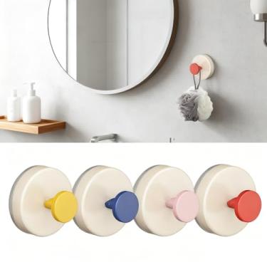Imagem de Pacote com 4 ganchos adesivos, ganchos de parede sem broca de pressão para banheiro, cozinha, vidro, azulejo, ganchos adesivos removíveis para pendurar toalhas, roupão, guirlanda, vermelho, azul