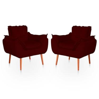 Imagem de Kit 02 Poltronas Opala Para Sala Confortável Resistente Veludo Bege Bordo