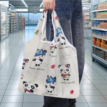 Imagem de 1 bolsa grande para mulheres, bolsa leve e dobrável, sacola de compras moderna para compras, viagens e uso diário, estampa de panda branca