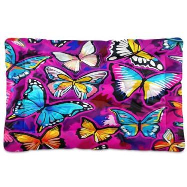 Imagem de Wassud Cama de cachorro com corações desenhados à mão com borboletas coloridas, camas grandes para cães, tapete lavável para animais de estimação, cama de gato para dormir, viagens, 45,7 x 61 cm