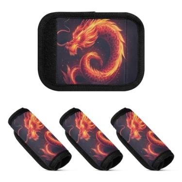 Imagem de Qilmy Pacote com 2 identificadores de bagagem Fiery Dragon para alça confortável para carrinho de bebê, mala de viagem, acessórios de viagem de avião1442