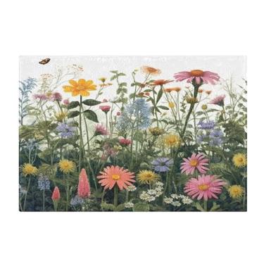 Imagem de Burbuja Tapete de banho Wildflowers, tapete de banheiro absorvente extra macio com suporte antiderrapante para banheiro, banheira, chuveiro, 40,6 x 61 cm