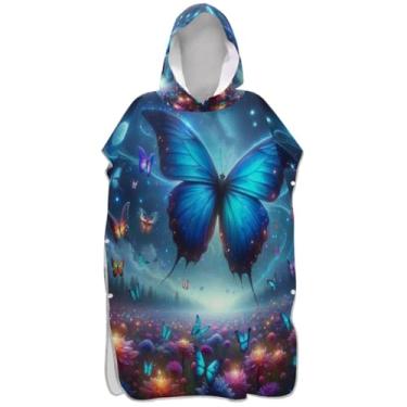 Imagem de Joisal Poncho de surfe para adulto trocador de roupa de praia com capuz toalha absorvente de natação poncho masculino com capuz borboleta azul neon