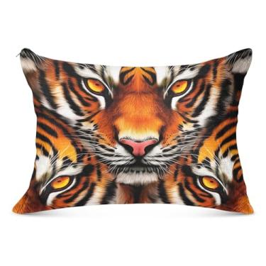 Imagem de Fronha de almofada com zíper estampa animal tigre laranja legal poliéster padrão queen king size travesseiro bonito para sofá cama de casa, tamanho Queen, 50,8 cm x 76,2 cm