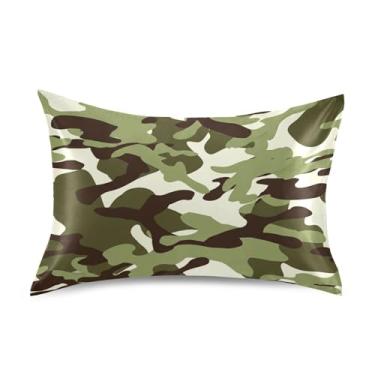 Imagem de Fronhas de cetim engraçadas camuflagem verde bege padrão Queen King fronha personalizada refrescante decoração de cama para casa tamanho padrão 66 cm x 50 cm