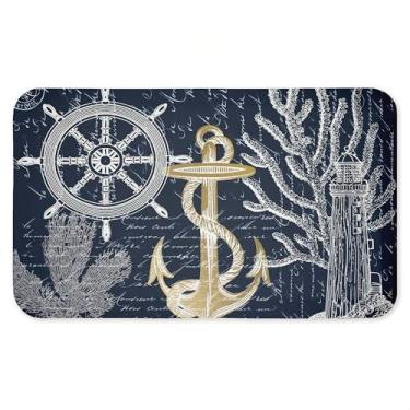 Imagem de Tapete antifadiga vintage com letras marítimas náuticas, tapete ergonômico acolchoado para cozinha e pé com suporte antiderrapante, tapete confortável ecológico, design de Kim Allen, 76 cm x 45 cm