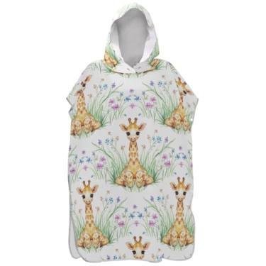 Imagem de Joisal Roupão absorvente para adultos, poncho de surfe, praia, capuz, toalha, floral, girafa, branco, ponchos adultos para mulheres