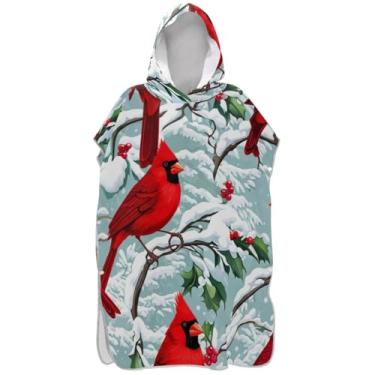 Imagem de Joisal Poncho de surfe plus size para adultos trocador de roupão de praia com capuz toalha natação cardeais vermelhos neve ponchos femininos com capuz