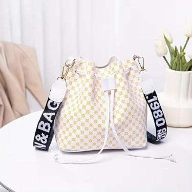 Imagem de Bolsa tiracolo de ombro moderna, estampa aleatória de temperamento, bolsa feminina com cordão, grande capacidade, branca