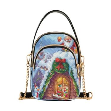 Imagem de Joisal Bolsa tiracolo feminina com bandeira americana, girassóis, pequena bolsa de ombro feminina com zíper triplo, Natal de inverno, 15*21*8cm