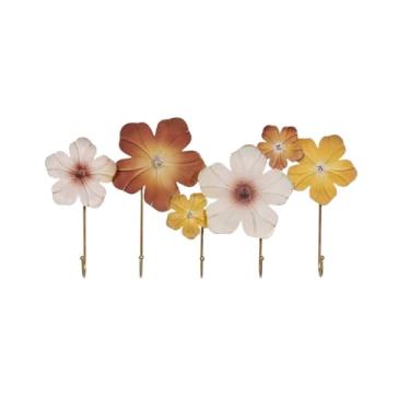 Imagem de Cabide com design de flores, gancho de parede floral para parede, criativo, ferro artístico, cabideiro, com gancho de 5/7, decoração de arte de parede para decoração de corredor de sala de estar