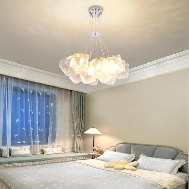 Imagem de Lustre decorativo moderno para sala de estar, com altura ajustável, formato de textura de gelo, luminária pendente em metal cromado, abajur de vidro, ideal para restaurante, quarto, cozinha,