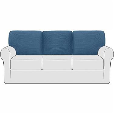 Imagem de Capas de encosto de sofá elástico nas costas de sofá com cordão, capas de almofada de substituição para sofá jacquard de lã polar (azul, esquerda + meio + direita)