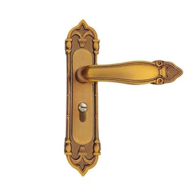 Imagem de PXNQMTJM Fechadura de porta silenciosa europeia quarto quarto fechadura de porta de madeira maciça conjunto de fechadura magnética bronze amarelo interior (latão, pequeno 50 fechadura silenciosa)