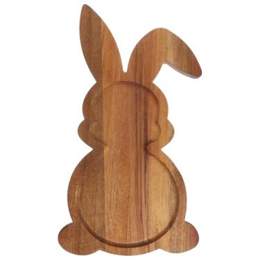 Imagem de Toyvian Bandeja de servir coelhinho da Páscoa: bandeja de servir de madeira em forma de coelho, tábua de charcutaria engraçada em forma de coelho para lanches, suprimentos de decoração de mesa de