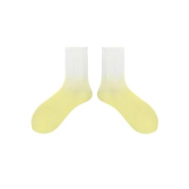 Imagem de Meias de cor gradiente, meias femininas de cano médio, absorção de suor, Amarelo claro, One Size