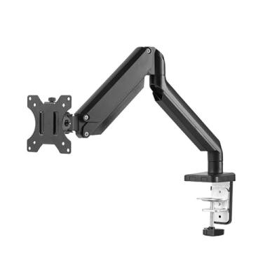 Imagem de BEGWVDJTP Suporte de mesa para monitor de tela única, base de elevação de pressão de ar de liga de alumínio, suporte giratório telescópico para exibição de computador