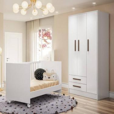 Imagem de Quarto de Bebê Completo Berço Mini Cama e Guarda Roupa 3 Portas Q Encanto Branco