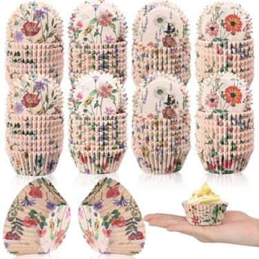 Imagem de Jetec 800 peças de forros de cupcake florais vintage primavera vintage envoltórios de cupcake florais à prova de gordura forros de muffin copos descartáveis para assar festas de casamento