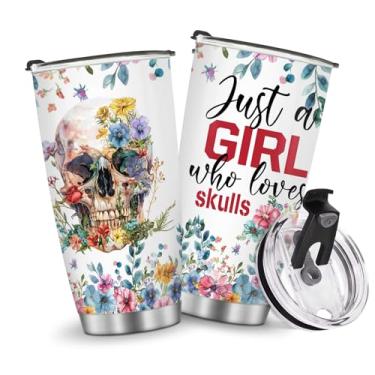 Imagem de Caneca de café com isolamento térmico copo de viagem garrafa de água estilo crânio presentes para Natal, aniversário, meninos, meninas, presente de aniversário, homens gelados, 590 ml, alça de aço