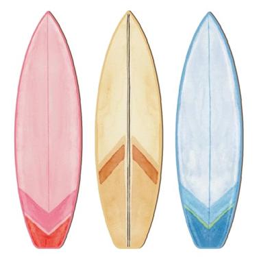 Imagem de RattanView 3 peças de decoração de prancha de surf para quarto de madeira para decoração de parede de praia de verão placa de madeira para decoração de sala de estar tropical (aquarela, amarelo, azul