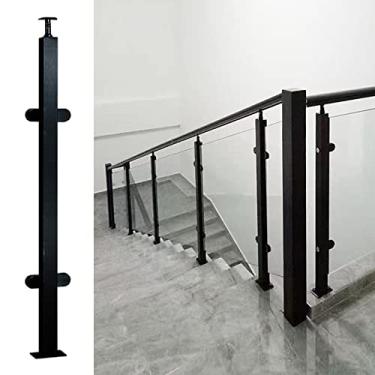 Imagem de Poste de grade de vidro, poste de corrimão de escada preto, poste de aço inoxidável resistente, poste de balaustrada, braçadeira de painel de varanda de jardim