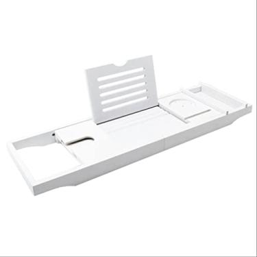 Imagem de HHHJQFAAT Bandeja de banheira organizador de organizador para tablet de vinho pendurado rack de leitura prateleira de banheira (cor: A, tamanho: conforme mostrado) (A conforme mostrado)