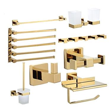 Imagem de 3FLQOOPP Golden Bathroom Brass Hardware Sets Toalheiro suporte de papel suporte de escova de vaso sanitário suporte de toalha gancho fileira gancho barra de atividade