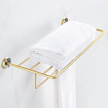 Imagem de Toalheiro de luxo leve de alta qualidade sem perfuração, anel de toalha, ganchos de fileira, suporte de toalha de banho, cesta de lenços, kit de acessórios de banheiro banheiro (cor: Suporte de três