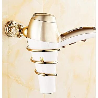 Imagem de 3FLQOOPP Conjunto de ferragens de banheiro de latão dourado de luxo, suporte de toalha de saboneteira dourado, suporte para secador de cabelo, rede de papel (rede de papel) (rack de secador de cabelo)