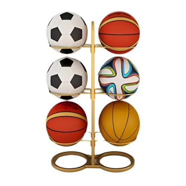 Imagem de Suporte de armazenamento de bola esportiva dupla face vertical suporte de exibição de bola para basquete, futebol, suporte organizador de armazenamento de metal resistente para academia de escritório