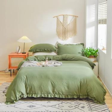 Imagem de Conjunto de edredom verde gasto chique, casa de fazenda, (uma cor king americano)