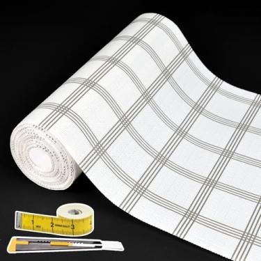 Imagem de Forros de prateleira para armários de cozinha, forro de gaveta de PVC de camada dupla não adesivo de 43 cm x 50 m, grade quadrada branca antiderrapante à prova d'água, para despensa, banheiro, cômoda