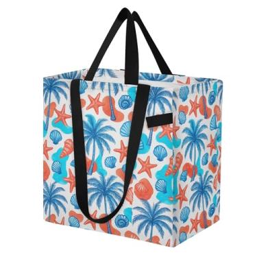 Imagem de SEHANY Sacola reutilizável de folhas de palmeira com alças reforçadas, bolsa de compras de lona dobrável à prova d'água de grande capacidade para viagem, cozinha, praia