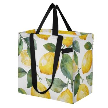 Imagem de SEHANY Sacolas de compras reutilizáveis de verão limão com alças reforçadas, bolsa de compras de lona dobrável à prova d'água de grande capacidade para viagem, cozinha, praia