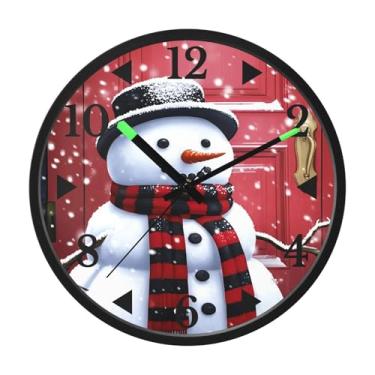Imagem de STAYTOP Relógio de parede de LED de boneco de neve de Natal para quarto com brilho noturno, relógios de parede silenciosos de 30 cm para decoração de sala de estar, controle de som, relógio de parede