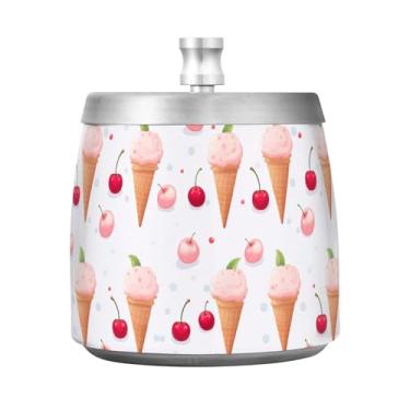 Imagem de STAYTOP Cinzeiro de cerejas e sorvete com tampa, aço inoxidável à prova de vento, sem fumaça, cinzeiro de cigarro grande para decoração de escritório em casa